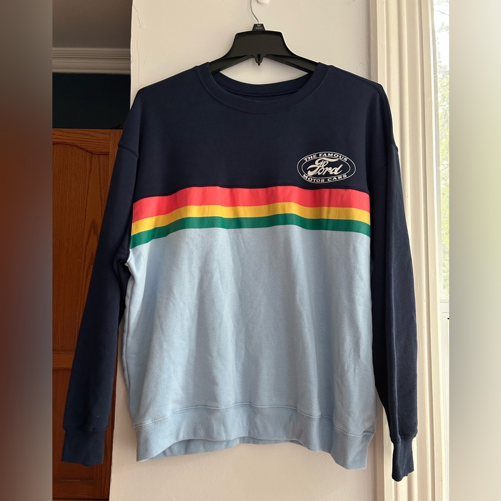 Hybrid Apparel Navy and Light Blue Crewneck Sweater